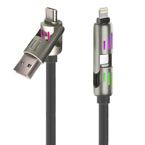 240W USB C 4 in 1 Cable 6.6FT Fast Charging Silicone Multifunctional Cable PD Lightning Charger Data Transfer 480Mbps, for Phone15 14 13 12 Pad Mac,Samsung S24 S23 S22 S21 LED Signal Breathing Lights